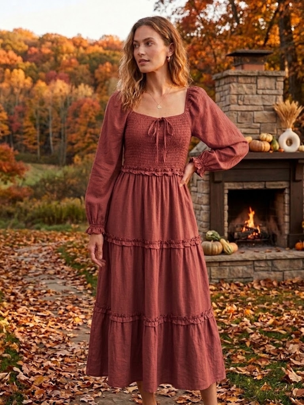 Baltic Born Britta Cinnamon Rust Tiered Maxi Dress